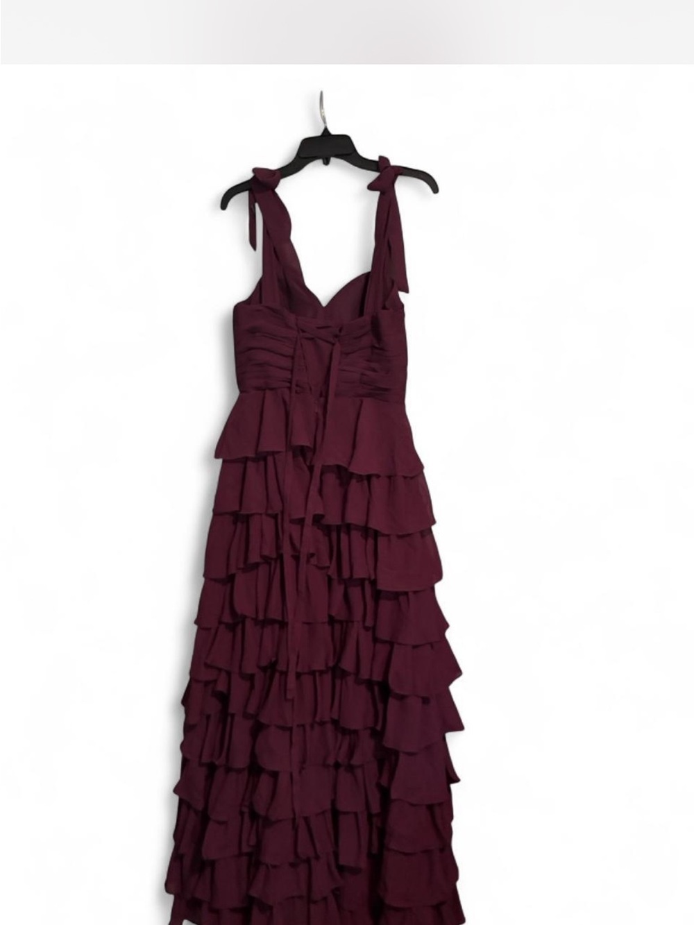 Tie-Strap Ruffle Formal Dress in Burgundy